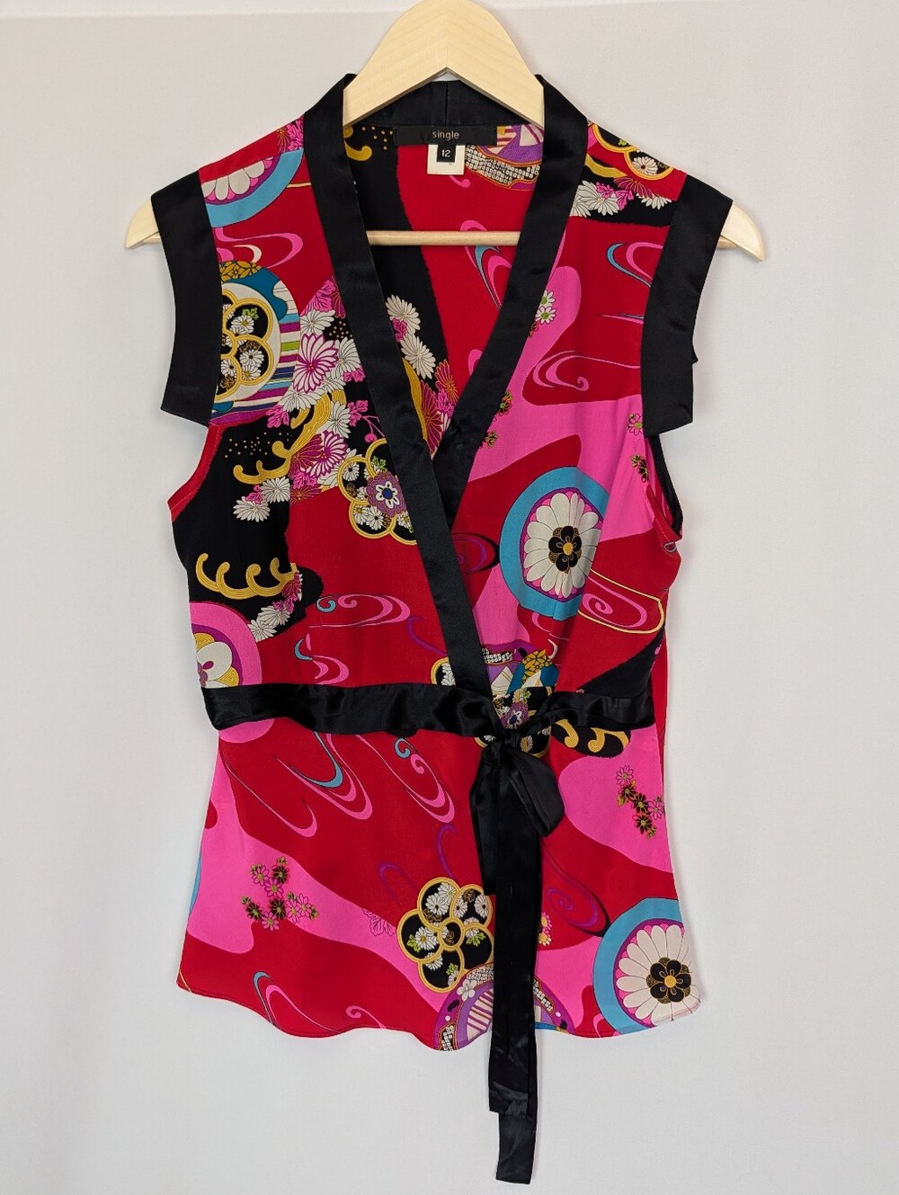 Vintage Single 100% Silk Sleeveless Wrap Blouse